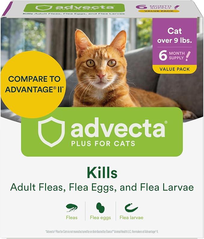 Plus Flea Prevention for Cats, Cat and Kitten Treatment &amp; Control, Small and Large, Fast Acting Waterproof Topical Drops, 6 Month Supply