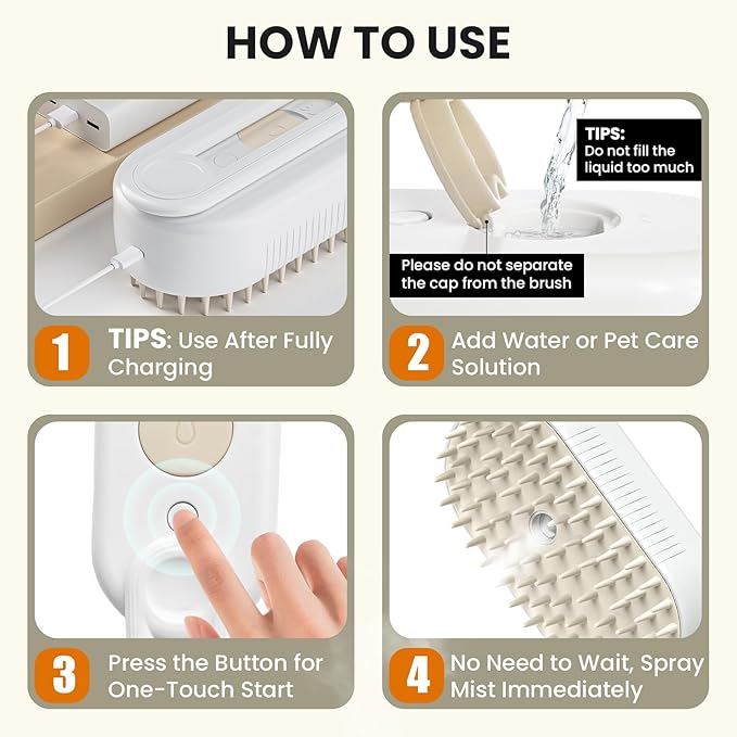 Cat Steam Brush for Shedding, Pet Steam Brush for Cats and Dog, 4 in 1 Rechargeable Cat Hair Brush, Spray Anti-Static, Massage, Cleaning, Shedding &amp; Combing All In One, for Long &amp; Short Haired Pets!