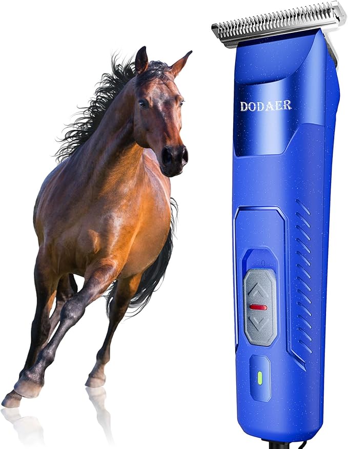 Professional Grooming Electric Corded 2-Speed Horse Clipper with Detachable Blade - Cool &amp; Quiet Running Design - Includes Size T84 Blade for Complete Horse Grooming - Blue