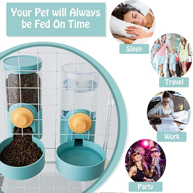 Hanging Automatic Rabbit Water Dispenser, Auto Dog Kennel Water Dispenser 35OZ Gravity Bunny Feeder, Dog Cage &amp; Crate Waterer for Rabbit Guinea Pig Hedgehog Ferret Kitty Puppy