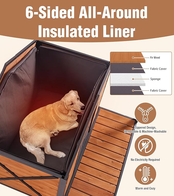 Extra Large Dog House Outdoor for Large Dogs, Insulated Dog House with Metal Frame, Waterproof Dog Shelter with Asphalt Roof, PVC Curtain &amp; Multifunctional Patio, Indoor Outdoor Use