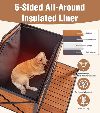 Extra Large Dog House Outdoor for Large Dogs, Insulated Dog House with Metal Frame, Waterproof Dog Shelter with Asphalt Roof, PVC Curtain &amp; Multifunctional Patio, Indoor Outdoor Use