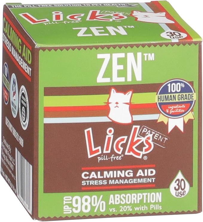 Licks Pill-Free Zen Cat Calming - Natural Calming Aid for Aggressive Behavior &amp; Nervousness - Cat Treats for Stress Relief &amp; Health - Gel Packets - 30 Use