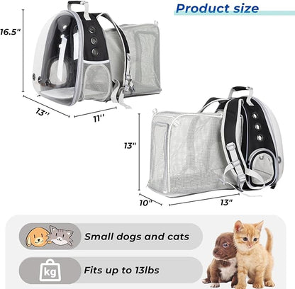 Lollimeow Cat Carrier Backpack, Bubble Expandable Backpack Carrier, Pets and Small Dogs,Airline-Approved, Designed for Travel, Hiking, Walking &amp; Outdoor Use (Square Back Expandable-Black)
