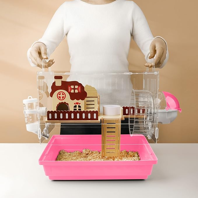 8 in 1 Clear Acrylic Hamster Cage with All Accessories,13.5&