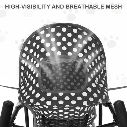 MoNiBloom 4 Wheels Pet Stroller, Easy-Fold Umbrella Shaped Dog Cat Jogger Stroller w/Storage Bag &amp; Visible Mesh for Small/Medium Dogs Cats Black Polka Dots
