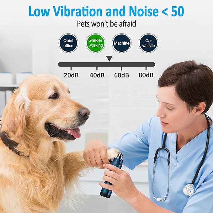 Casfuy Dog Nail Grinder with 2 LED Light - 4.8V Super Powerful 2-Speed Electric Pet Nail Trimmer for Medium Large Dogs Quiet Rechargeable Painless Paws Grooming &amp; Smoothing Tool (Dark Blue)