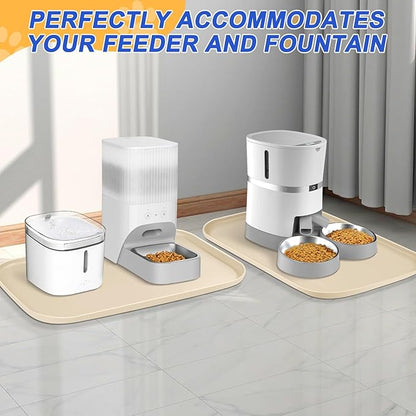 Silicone Pet Feeding Mat with Raised Edge for Food and Water, Dog Bowl Mats, Cat Bowls Placemat with High Lip for Floor Waterproof, Rubber Tray for Cats and Dogs 19 x 12 x0.7 White Sand