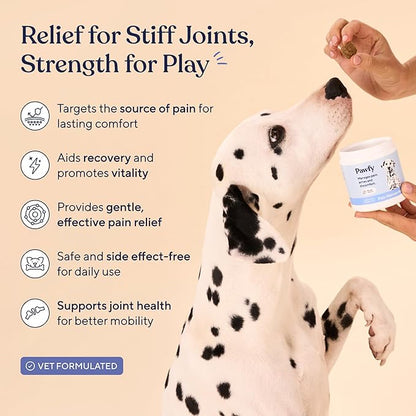Pawfy Advanced Pain Management - Essential Vitamins &amp; Supplements with Omega 3 |Joint Supplement for Dogs - Supports Hip &amp; Joint Health for Small, Medium, Large Breeds | 30 Fast-Acting Chews