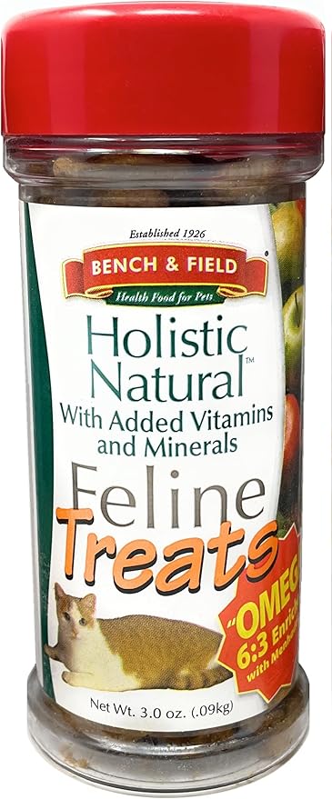 Bench &amp; Field Holistic Natural Healthy Kitty Cat Treats | Crunchy Fish-Shaped Bites | Delicious Seafood Flavored Snack, 3-Ounce Bottle