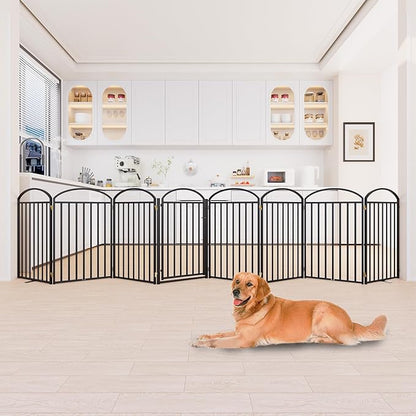 8 Panles Full Matel Freestanding Dog Gates with Door, 192"Extra Wide 36"Tall Free Standing Dog Pet Gate for Indoor &amp; Outdoor. Foldable Pet Fences for Doorways, House, Stairs, Porch, Deck, Yard