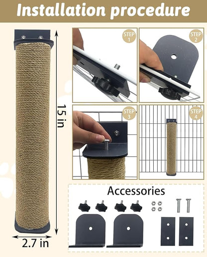 VCEPJH 2 Pcs Cat Scratching Post for Crate Cage Mounted Cat Scratcher Natural Sisal Scratch for Scratching and Climbing Furniture 15x2.7inches (Yellow)
