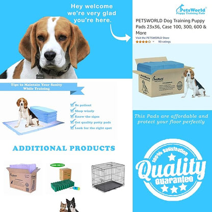PETSWORLD Puppy Pads, 23x36 Inch, 400 Count - Puppy Pee Pads for Dogs, Tear Resistant, Economy Value, Super-Absorbent Polymer Gel Core, Perfect for Puppies, Smaller Dogs