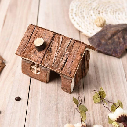Hypeety Natural Wooden Hamster House Cage Small Animals House with Chimney for Pet Rats Gerbil Hideout Play House (S)