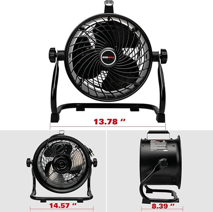 10-Inch High-Velocity Drum Air Circulator Fan, Heavy-Duty Shop Fan with 3-Speed &amp; 360° Tilting Floor Fan for Warehouse, Industrial, Workshop