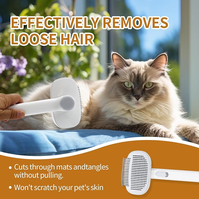 TemApex 2-in-1 Self Cleaning Shedding Brush &amp; Dematting Comb for Long Haired Cats and Dogs, Pet Grooming Deshedding Brush for Dog and Cat Removes Loose Fur &amp; Tangles