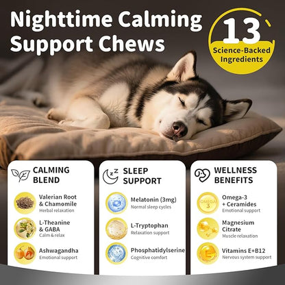 Melatonin for Dogs, Calming Chews with Valerian Root &amp; L-Theanine for Sleep Aid &amp; Emotional Support, Calming Treats for Stress Anxiety Relief, Thunder, Fireworks, Barking, Chicken Flavor, 90Ct