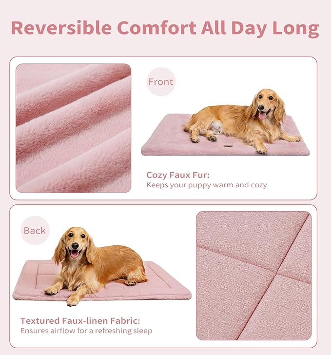 MADE 4 PETS Dog Crate Pad Bed for Medium Dogs, Washable &amp; Reversible, Anti-Slip Kennel Mat for Cozy Sleeping, Soft Fluffy Dog Bed for Indoor &amp; Outdoor Use, 29"x21", Pink