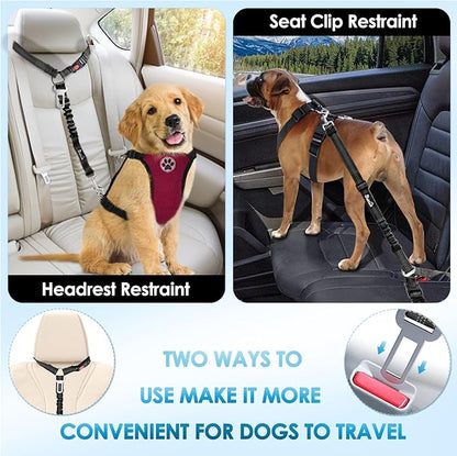 Lukovee Dog Seatbelt Leash for Cars, 2 Pack Pet Safety Car Seat Belt with Adjustable Buckle &amp; Reflective Bungee, Connect Dog Harness in Vehicle Car Dogs Restraint Travel Daily Use (Black)