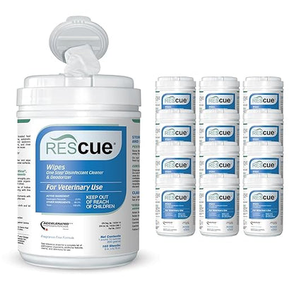 REScue One-Step Disinfectant Cleaner &amp; Deodorizer Wipes for Vet Use – Cleaner for Kennels, Litter Boxes, Vet Offices, Pet Grooming Surfaces – Wipes Canister, 160-Count (Pack of 12)