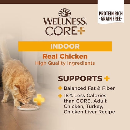 Wellness CORE+ Indoor Pate Adult Wet Cat Food, Natural, Protein-Rich, Grain Free, 5.5 Ounce, 24 Pack (Chicken &amp; Chicken Liver)