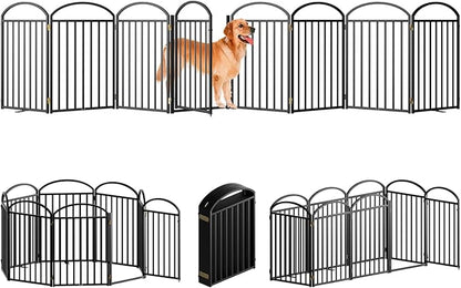 8 Panles Full Matel Freestanding Dog Gates with Door, 192"Extra Wide 32"Tall Free Standing Dog Pet Gate for Indoor &amp; Outdoor. Foldable Pet Fences for Doorways, House, Stairs, Porch, Deck, Yard