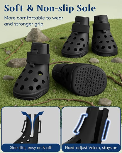 Dog Shoes for Hot Pavement, Breathable Dog Boots Paw Protectors with Adjustable Straps &amp; Non-Slip Sole, Easy On &amp; Off, Waterproof, Easy-Cleaning (Black, M)