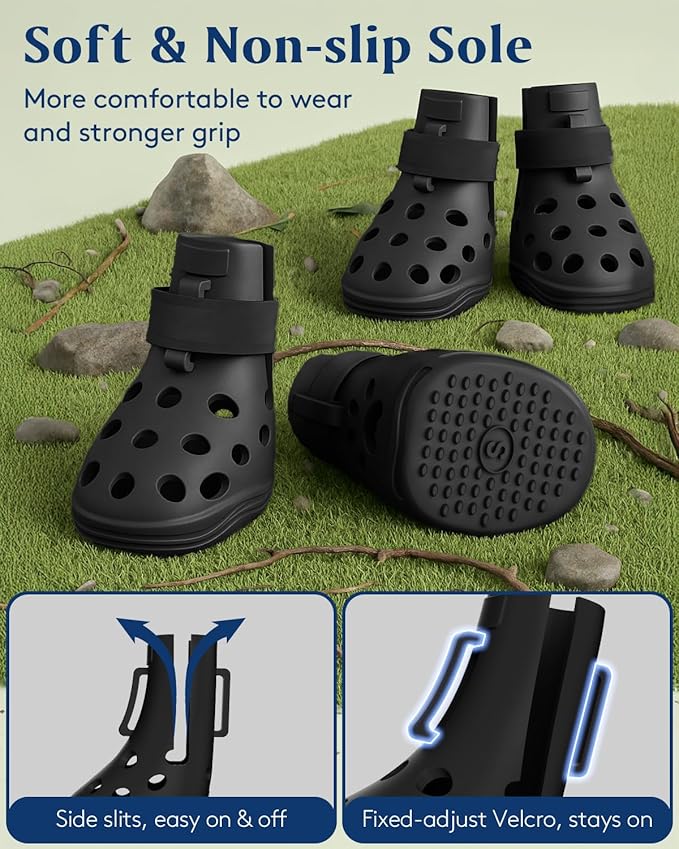 Dog Shoes for Hot Pavement, Breathable Dog Boots Paw Protectors with Adjustable Straps &amp; Non-Slip Sole, Easy On &amp; Off, Waterproof, Easy-Cleaning (Black, S)