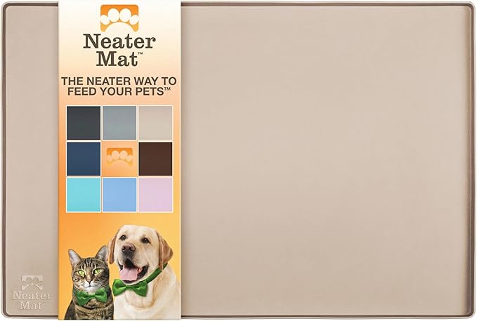 Neater Pet Brands Neater Mat Pet Mats for Food and Water, Cat &amp; Dog Bowl Mat Waterproof Silicone, Feeding Tray, Dog Food Mats for Floors, Placemat w/Raised Edge for Under Bowls, 32" x 24", Cappuccino