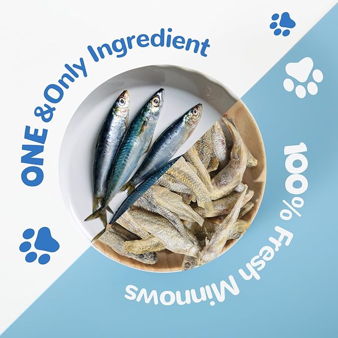 Freeze Dried Minnows Cat Treats – 100% Natural, Single-Ingredient Pet Snacks – Rich in Omega-3, Grain-Free – Healthy Training Rewards &amp; Meal Toppers for Dogs &amp; Cats, 2.8 oz