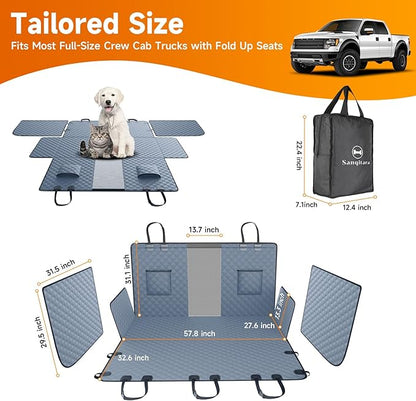 XL Dog Truck Seat Cover with Car Door Protector - Waterproof Full Coverage Back Seat Cover for Trucks with Flip-Up Rear Seats, Fits Full-Size Crew Cab Models Like F150 &amp; F250