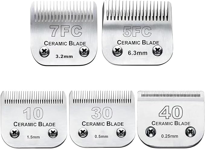 Dog Grooming Clipper Replacement Blades Compatible with Andis Pet Clipper/Oster A5/Wahl KM Series Dog Clipper,Ceramic Blade &amp; Stainless Steel Blade(10+30+40+5FC+7FC)