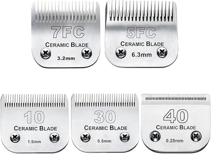 Dog Grooming Clipper Replacement Blades Compatible with Andis Pet Clipper/Oster A5/Wahl KM Series Dog Clipper,Ceramic Blade &amp; Stainless Steel Blade(10+30+40+5FC+7FC)