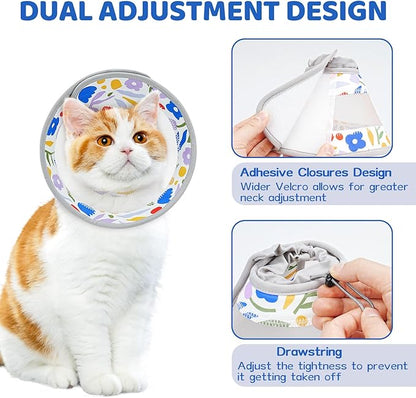 Breathable Air Mesh Cat Cone Collar Soft to Stop Licking, Adjustable, Foldable Lightweight Kitten Cones After Surgery Recovery for Cats &amp; Kittens (Flower,L)