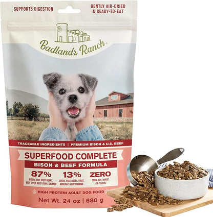 Superfood Complete, Air-Dried Adult Dog Food - High Protein, Zero Fillers, Superfood Nutrition by Katherine Heigl (24 oz, Beef &amp; Bison Formula)