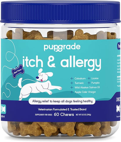 PupGrade Itch &amp; Allergy Chew Supplement for Dogs Improved Immune Support &amp; Seasonal Allergies with Alaskan Salmon Fish Oil - Helps with Anti-Itch - 60 Soft Chews
