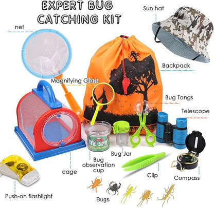 ESSENSON Outdoor Explorer Kit &amp; Bug Catcher Kit with Binoculars, Compass, Magnifying Glass, Critter Case and Butterfly Net Great Toys Kids Gift for Boys &amp; Girls Age 3-12 Year Old Camping Hiking