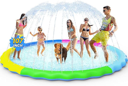 VISTOP Non-Slip Splash Pad for Kids and Dog, Thicken Sprinkler Pool Summer Outdoor Water Toys - Fun Backyard Fountain Play Mat for Baby Girls Boys Children or Pet Dog (107 Inch, Red&amp;Yellow&amp;Green&amp;Blue)