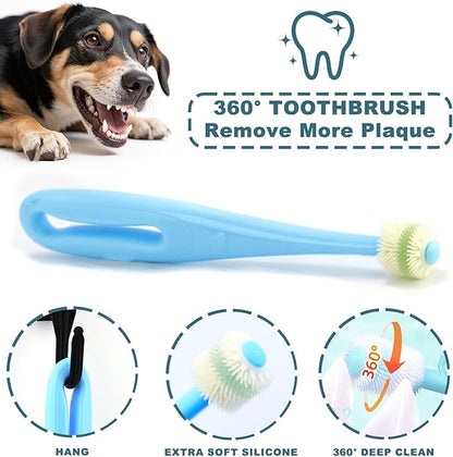 Dog Toothbrush Kit, 360-Degree Finger Three-Sided Design, Replaceable Tooth Brush Heads,Easy Teeth Cleaning &amp; Dental Care, 20Pack