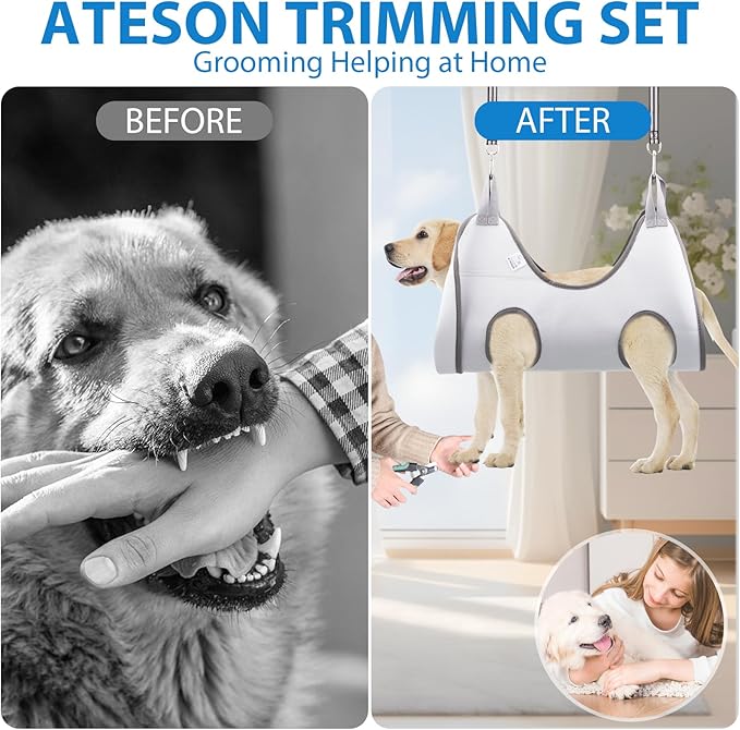 Pet Grooming Hammock Harness for Small Dogs &amp; Cats Nail Trimming, Dog Sling for Cutting Nails, Dog Hanging Holder Hanger with Nail Clippers, Nail File, Scissors