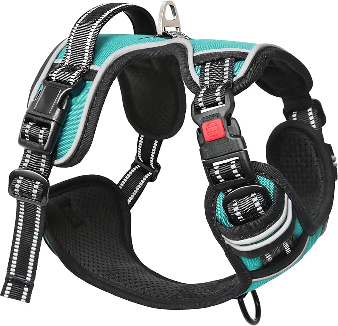 Timos No Pull Dog Harness, Release at Neck Reflective 3 Snap Buckles Adjustable No Choke Pet Vest with Front &amp; Back 2 Leash Clips, Soft Padded Control Training Handle for Small Medium Large Dogs