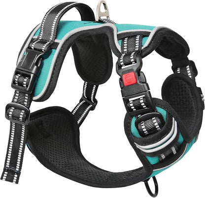 Timos No Pull Dog Harness, Release at Neck Reflective 3 Snap Buckles Adjustable No Choke Pet Vest with Front &amp; Back 2 Leash Clips, Soft Padded Control Training Handle for Small Medium Large Dogs