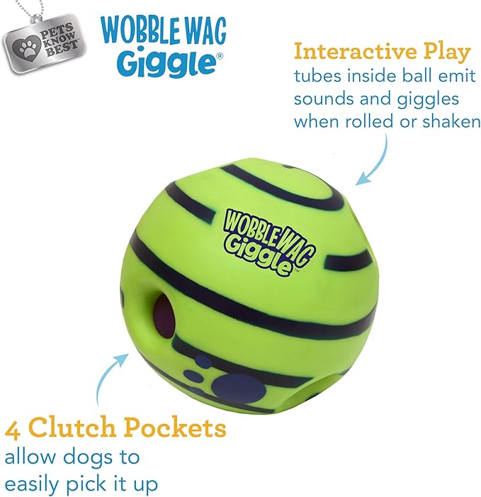 Wobble Wag Giggle Ball | Rolling Enrichment Toy for Fun Playtime, Interactive Play for Indoor or Outdoor, Keeps Dogs &amp; Puppies Large, Medium or Small Busy &amp; Moving, As Seen on TV | Pack of 1