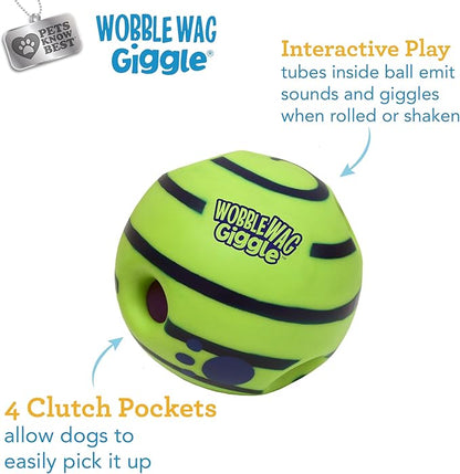 Wobble Wag Giggle Ball | Rolling Enrichment Toy for Fun Playtime, Interactive Play for Indoor or Outdoor, Keeps Dogs &amp; Puppies Large, Medium or Small Busy &amp; Moving, As Seen on TV | Pack of 1