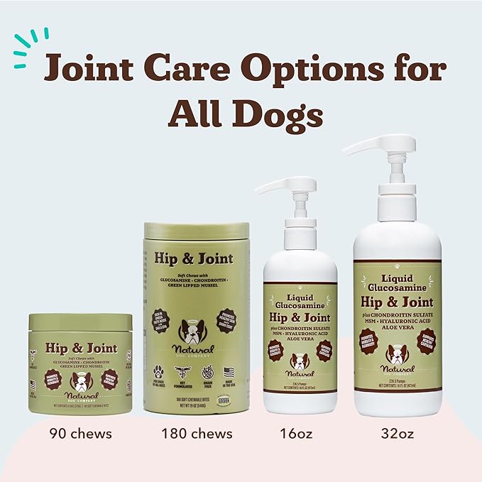 Natural Dog Company Liquid Glucosamine for Dogs, Hip &amp; Joint Oil, Extra Strength Cartilage, Joint Supplement for Dogs, Helps Mobility, Eases Occasional Stiffness, Glucosamine Chondroitin, 32 oz.