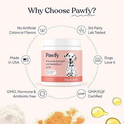Pawfy Hip &amp; Joint Supplement for Dogs with MSM &amp; Vitamins | Glucosamine Chondroitin for Small, Medium &amp; Large Breed - Supports Mobility &amp; Bones | Glucosamine for Dogs with Omega 3-30 Chews