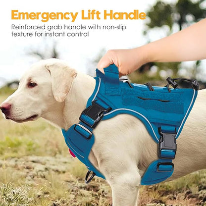 Heavy-Duty Tactical Dog Harness for Large Dogs, No Pull Adjustable Reflective Pet Vest with Molle System, K9 Military-Grade Control for Service Training, Outdoor &amp; 10+ Breeds, Blue, Medium