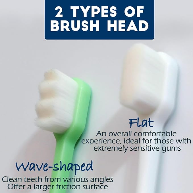 Dog Toothbrush Kit 4 Pack, 10,000 Ultra-Soft Bristles, Dog Tooth Brush for Medium to Large Dogs &amp; Cats, Pet Tooth Brushing Kit for Easy Dental Cleaning, 2 Green Wave Head &amp; 2 White Flat Head