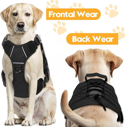 Heavy-Duty Tactical Dog Harness for Large Dogs, No Pull Adjustable Reflective Pet Vest with Molle System, K9 Military-Grade Control for Service Training, Outdoor &amp; 10+ Breeds, Black, XX-Large