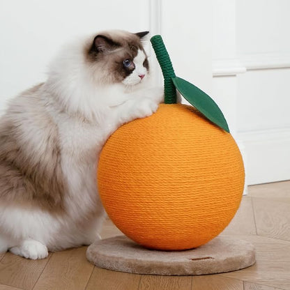 VETRESKA Orange Cat Scratching Post, Cute Cat Scratcher with Sisal Rope, Vertical Cat Scratch Post for Indoor Cat and Kitten, Cat Scratching Ball